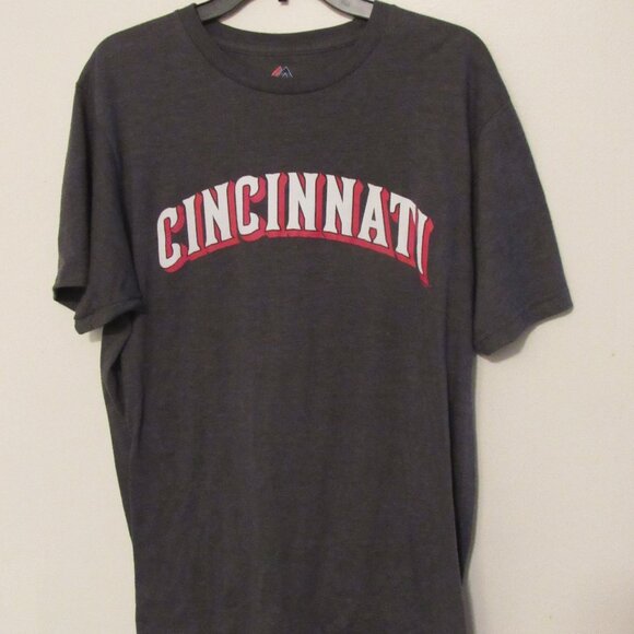 Cincinnati Reds T-Shirt Adult Large Gray Majestic Ring Spun Triple Peak MLB - Picture 2 of 6